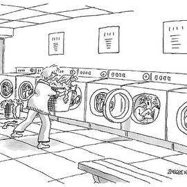 A Woman Is Seen Carrying A Laundry Basket by Jack Ziegler