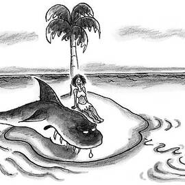 A Woman Is Seen On A Deserted Island With A Shark by Frank Cotham