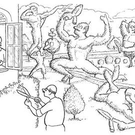 A Woman Is Seen Speaking To A Man Who Is Pruning by Paul Noth