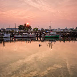 Hazy Sunrise Over The Commercial Pier Portsmouth NH by Jeff Sinon