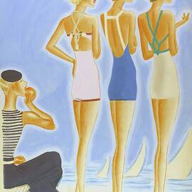 Illustration Of Models On A Beach Wearing Bathing by Pierre Mourgue