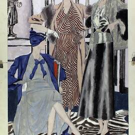 Illustration Of Women In Patou Dresses by Pierre Mourgue