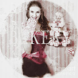 Pinup girl cooking up surprise treat in bakery by Jorgo Photography