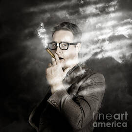 Rolling rich millionaire businessman smoking money by Jorgo Photography