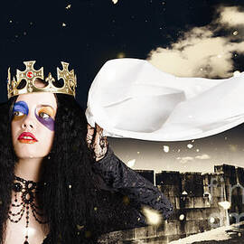 Royal damsel in distress waving white castle flag by Jorgo Photography