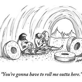 Two Cavemen Sit In A Cave Surrounded By Stone by Tom Cheney