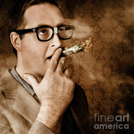 Vintage business man smoking money in success by Jorgo Photography