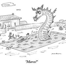 Woman Speaks To Man In A Pool With The Lochness by Michael Maslin