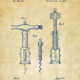 1876 Wine Corkscrews Patent Artwork - Vintage by Nikki Marie Smith
