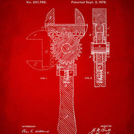 1878 Adjustable Wrench Patent Artwork - Red by Nikki Marie Smith
