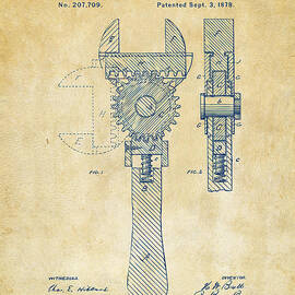 1878 Adjustable Wrench Patent Artwork - Vintage by Nikki Marie Smith