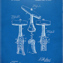 1883 Wine Corckscrew Patent Artwork - Blueprint by Nikki Marie Smith