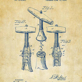 1883 Wine Corckscrew Patent Artwork - Vintage by Nikki Marie Smith