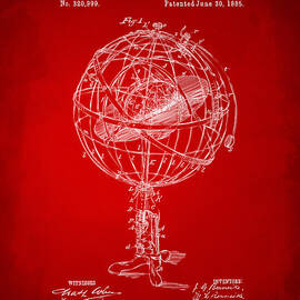 1885 Terrestro Sidereal Sphere Patent Artwork - Red by Nikki Marie Smith