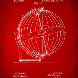 1886 Terrestro Sidereal Globe Patent 2 Artwork - Red by Nikki Marie Smith