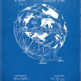 1886 Terrestro Sidereal Globe Patent Artwork - Blueprint by Nikki Marie Smith