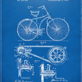 1890 Bicycle Patent Artwork - Blueprint by Nikki Marie Smith