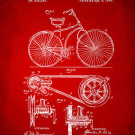 1890 Bicycle Patent Artwork - Red by Nikki Marie Smith