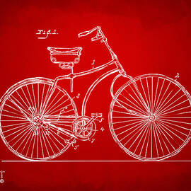1890 Bicycle Patent Minimal - Red by Nikki Marie Smith