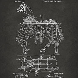 1893 Mechanical Horse Toy Patent Artwork Gray by Nikki Marie Smith
