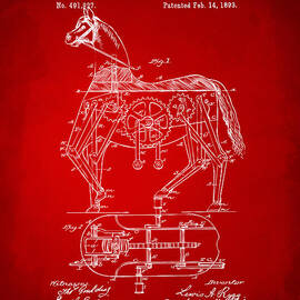 1893 Mechanical Horse Toy Patent Artwork Red by Nikki Marie Smith