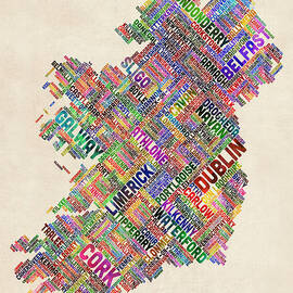 Ireland Eire City Text Map by Michael Tompsett