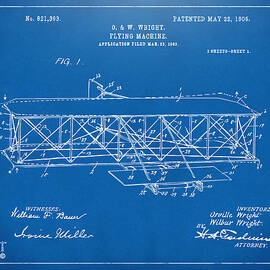 1906 Wright Brothers Flying Machine Patent Blueprint by Nikki Marie Smith