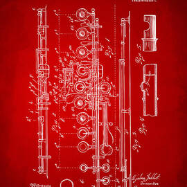 1908 Flute Patent - Red by Nikki Marie Smith