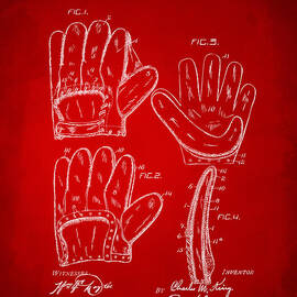 1910 Baseball Glove Patent Artwork Red by Nikki Marie Smith