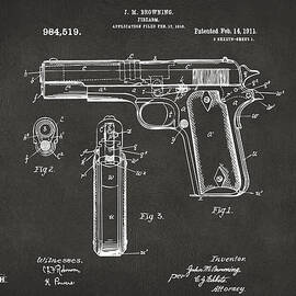 1911 Browning Firearm Patent Artwork - Gray by Nikki Marie Smith