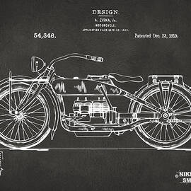 1919 Motorcycle Patent Artwork - Gray by Nikki Marie Smith