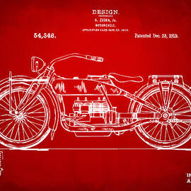 1919 Motorcycle Patent Red by Nikki Marie Smith