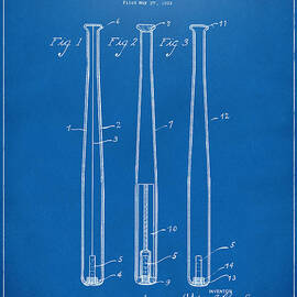 1924 Baseball Bat Patent Artwork - Blueprint by Nikki Marie Smith