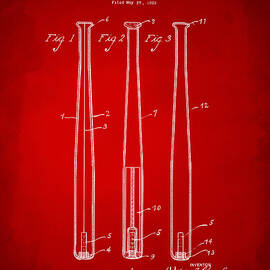 1924 Baseball Bat Patent Artwork - Red by Nikki Marie Smith