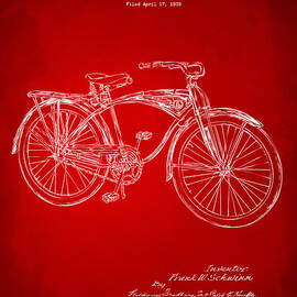 1939 Schwinn Bicycle Patent Artwork Red by Nikki Marie Smith