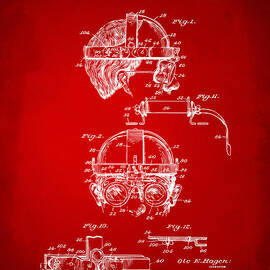 1940 Welders Goggles Patent Artwork Red by Nikki Marie Smith