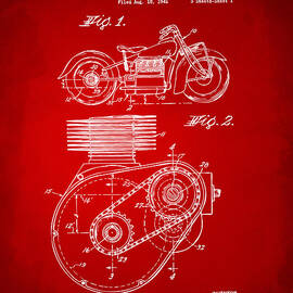 1941 Indian Motorcycle Patent Artwork - Red by Nikki Marie Smith