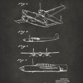 1944 Howard Hughes Airplane Patent Artwork 2 - Gray by Nikki Marie Smith