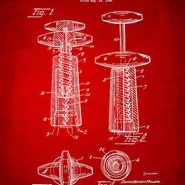 1944 Wine Corkscrew Patent Artwork - Red by Nikki Marie Smith