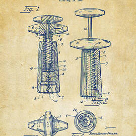 1944 Wine Corkscrew Patent Artwork - Vintage by Nikki Marie Smith