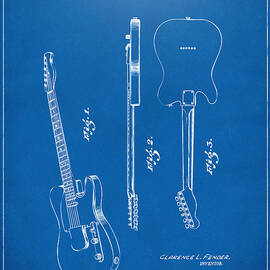 1951 Fender Electric Guitar Patent Artwork - Blueprint by Nikki Marie Smith
