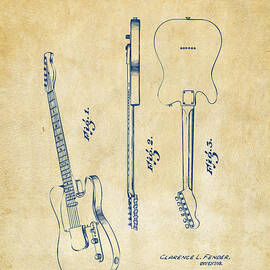 1951 Fender Electric Guitar Patent Artwork - Vintage by Nikki Marie Smith