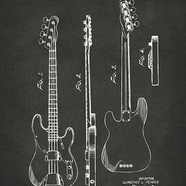1953 Fender Bass Guitar Patent Artwork - Gray by Nikki Marie Smith