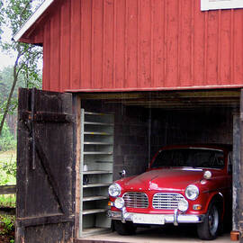 1967 Volvo in Red Sweden Barn by Mary Lee Dereske