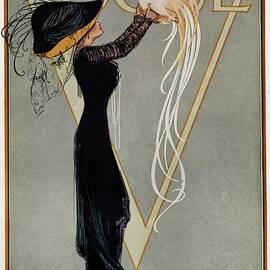 Vintage Vogue Cover Of Woman With Rooster by Artist Unknown