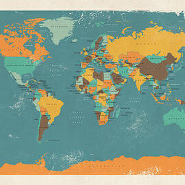 Retro Political Map of the World by Michael Tompsett