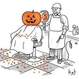 A Barber Shows A Smiling Jack-o-lantern The Back by Bob Eckstein