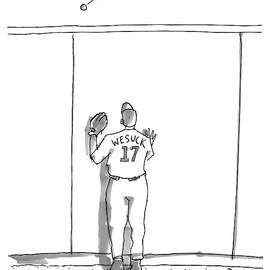 A Baseball Player Watches A Ball Fly Over A Wall by Michael Crawford