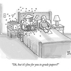 A Beekeeper Surrounded By Bees Is Sitting In Bed by Paul Noth