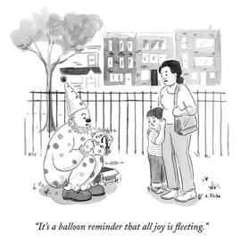 A Birthday Clown Pops A Balloon For A Little Boy by Emily Flake